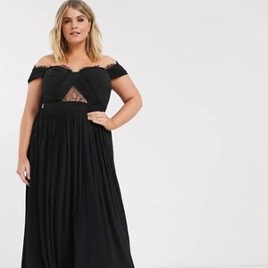 Lace and Pleat Bardot Maxi